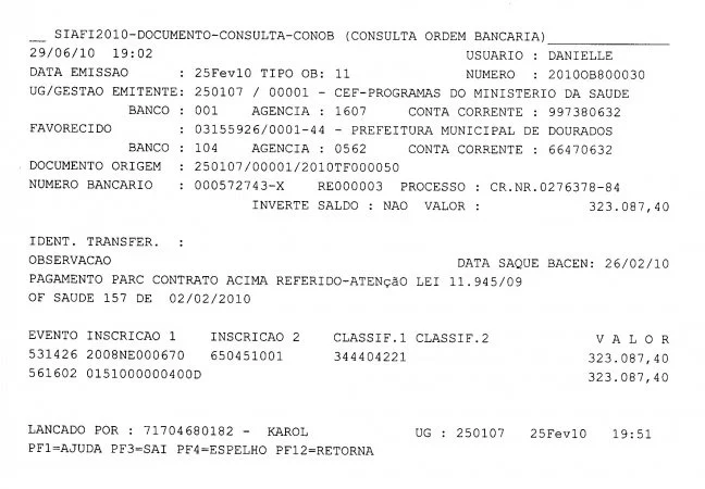 Ordem Bancária 800030 de 2010 - R$ 323 mil