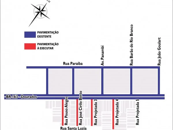 Mapa das ruas que serão asfaltadas com recursos viabilizados pelo deputado federal Geraldo Resende em Vila Vargas. (Foto: reprodução)