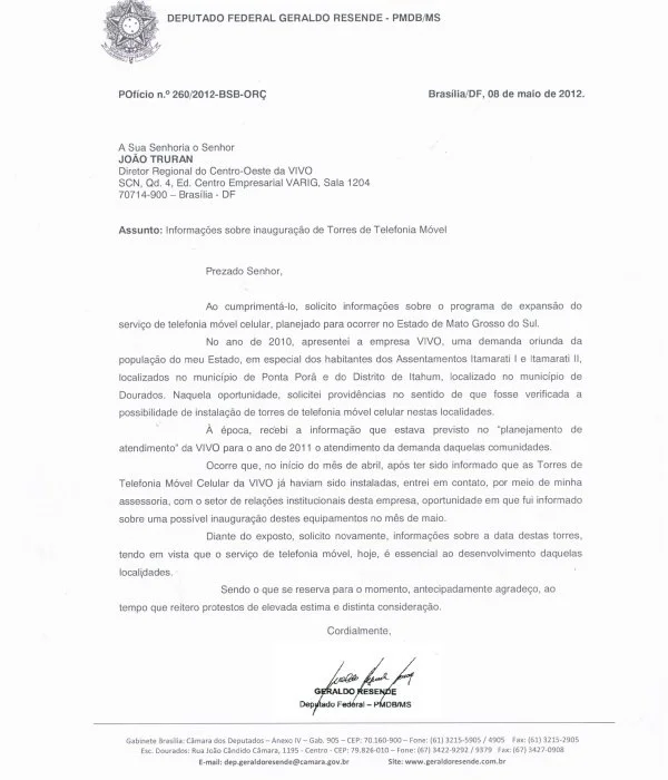 Geraldo anuncia telefonia celular em Itahum e Assentamento Itamarati
