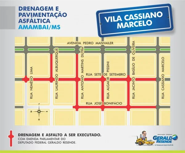 Mapa das ruas que serão pavimentadas