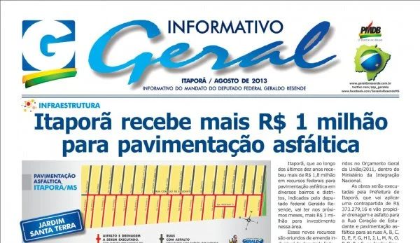 Informativo: Itaporã recebe R$ 1 milhão para asfalto