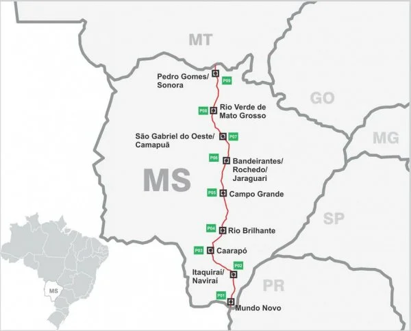 Trecho da Rodovia BR-163, que corta Mato Grosso do Sul e que será administrada por empresa concessionária
