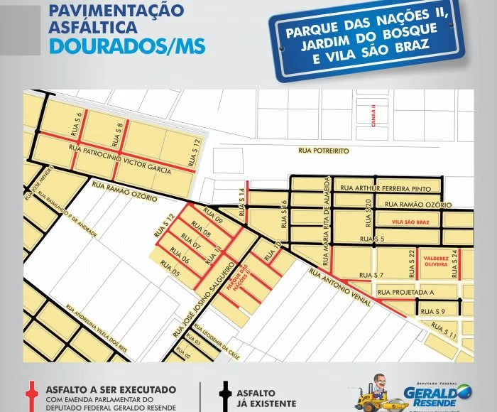 Veja aqui os mapas das 20 frentes de asfalto em Dourados