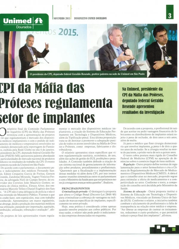 Material publicado na página 2 traz detalhes dos resultados obtidos na CPI da Máfia das Órteses e Próteses