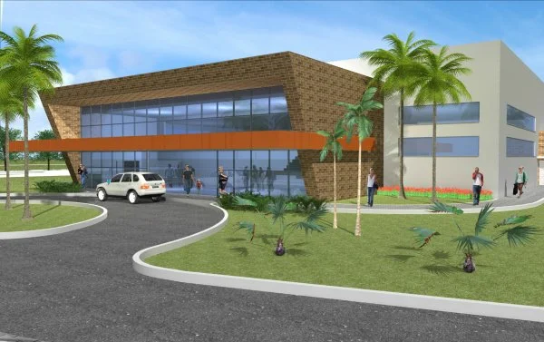 Maquete da fachada do projeto do Centro de Convenções em construção no município de Bodoquena.
