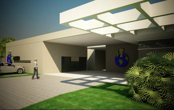 Maquete Ilustrativa da fachada da nova sede AAGD - Associação dos Amigos dos Autistas da Grande Dourados, elaborada pelo arquiteto Lucas Stein