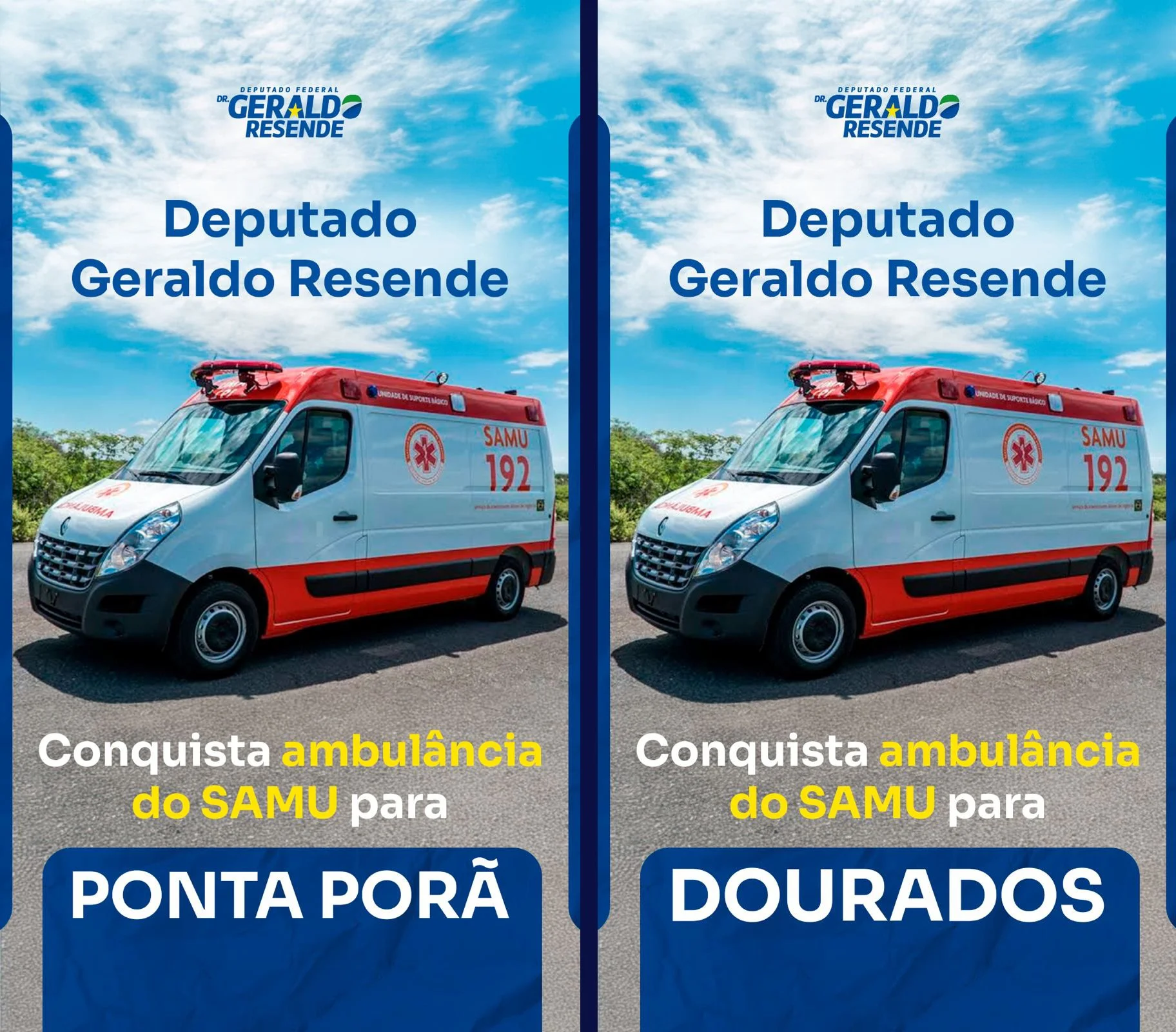Geraldo Resende conquista ambulâncias do SAMU para Dourados e Ponta Porã